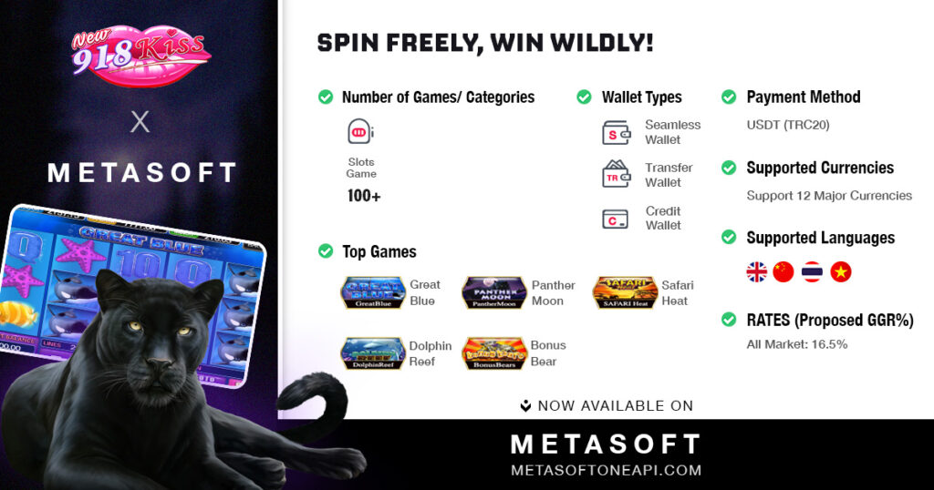 918Kiss slot games integrated via Metasoft Slot Game API with seamless wallet and USDT TRC20 payment support