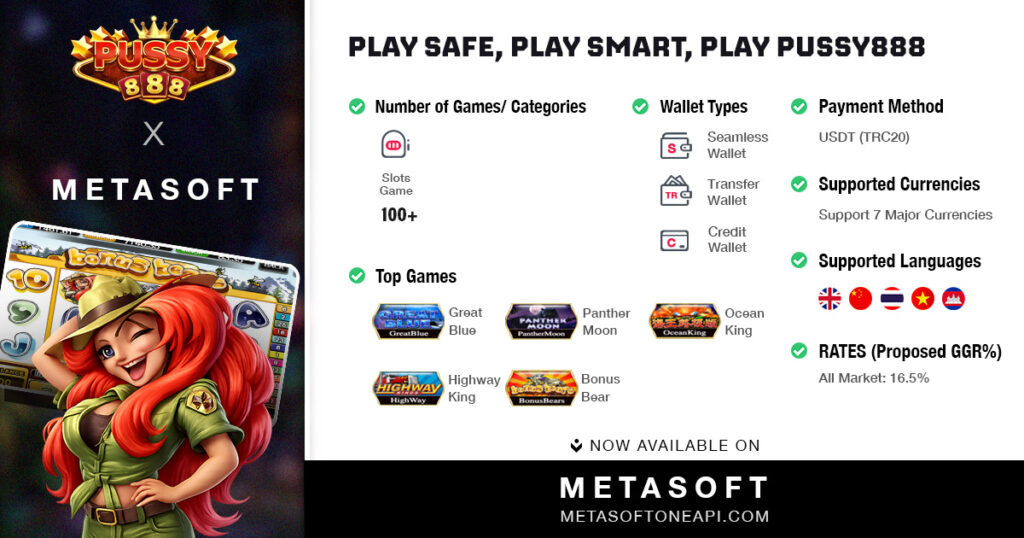 Pussy888 slot games integrated via Metasoft Slot Game API with seamless wallet and USDT TRC20 payment support