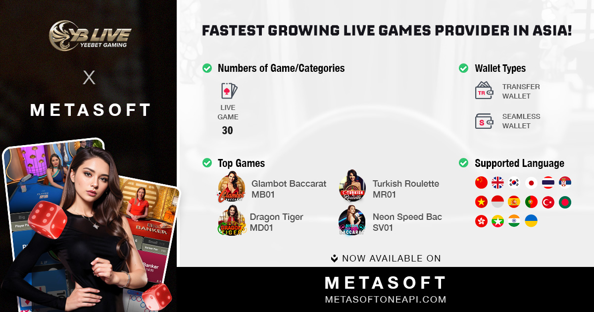 YB Live casino provider integrated with Metasoft